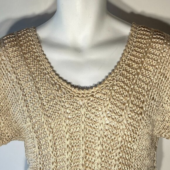 Wheat Color Crochet Open Weave top Minimalist Quiet Luxury Boho Capsule Wardrobe - Picture 2 of 5